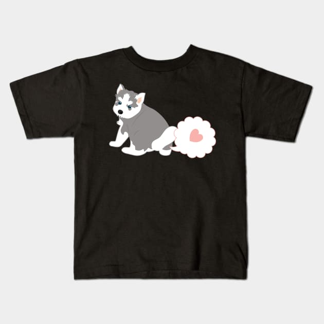 Farting Siberian Husky Puppy Kids T-Shirt by LulululuPainting